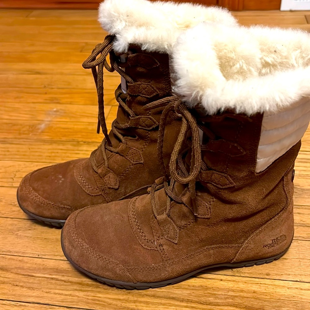 The North Face Nuptse Purna Brown Tan Suede Primaloft Boots 7